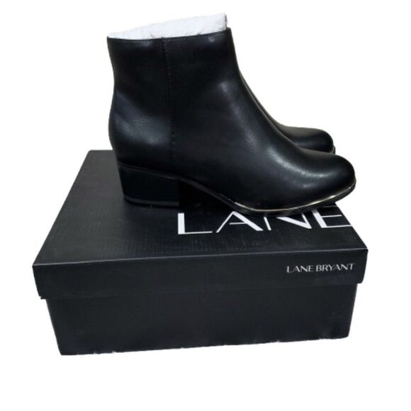 READ Lane Bryant 10 Wide Ankle Boots Booties Faux Leather Block Heel Black 10W - Picture 1 of 9